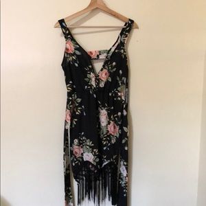 Black Floral Tassel Hem Dress